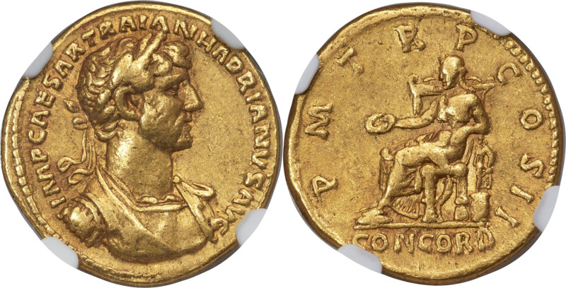 Hadrian (AD 117-138). AV aureus (18mm, 6.84 gm, 6h). NGC Choice VF 5/5 - 4/5, Fi...