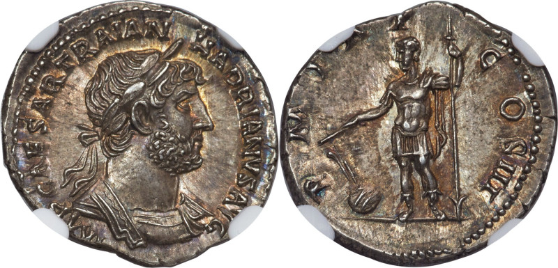 Hadrian (AD 117-138). AR denarius (19mm, 3.42 gm, 5h). NGC Choice AU S 5/5 - 5/5...