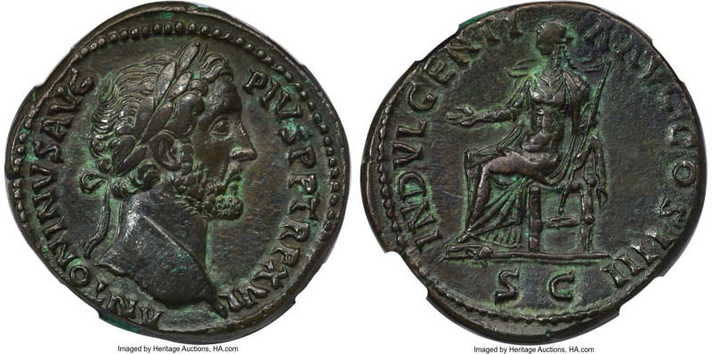 Antoninus Pius, as Augustus (AD 138-161). AE sestertius (33mm, 23.49 gm, 6h). NG...