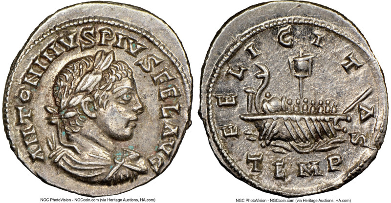 Elagabalus (AD 218-222). AR denarius (19mm, 2.76 gm, 12h). NGC Choice AU S 5/5 -...