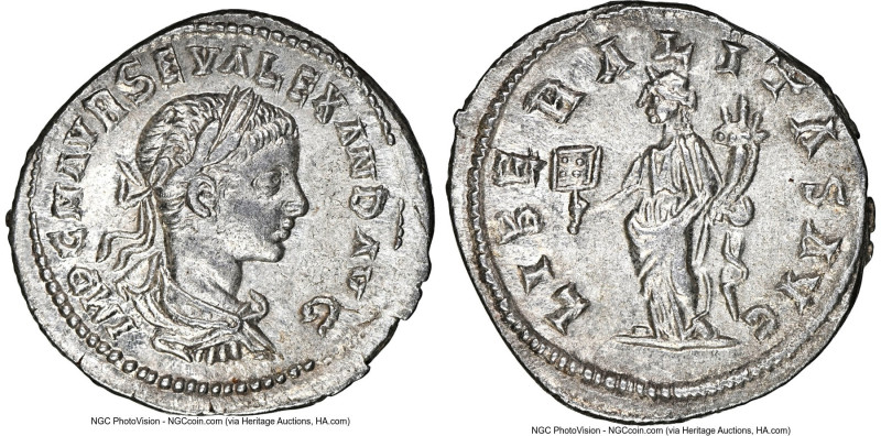 Severus Alexander, as Augustus (AD 222-235). AR denarius (20mm, 3.07 gm, 5h). NG...