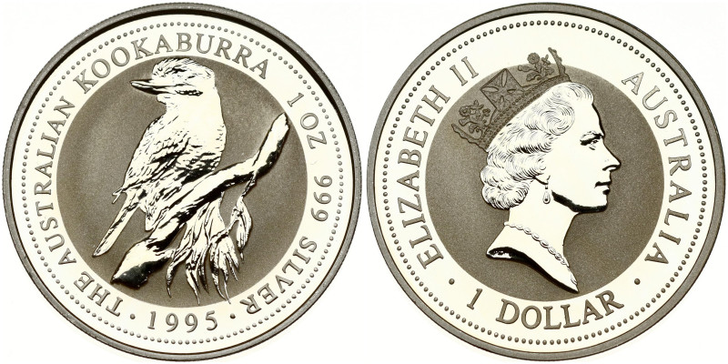 Australia. Elizabeth II (1952-2022). 1 Dollar 1995 Australian Kookaburra. Silver...