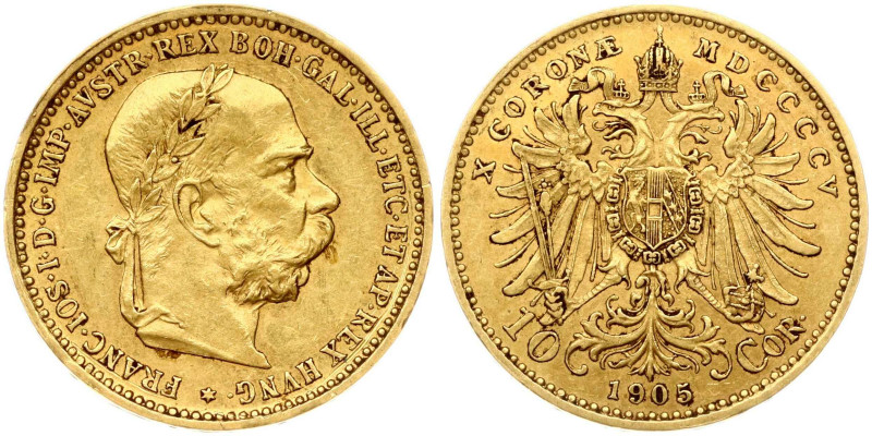 Austria. Franz Joseph I (1848-1916). 10 Corona 1905. Gold .900, 3.37g. Fr. 506; ...