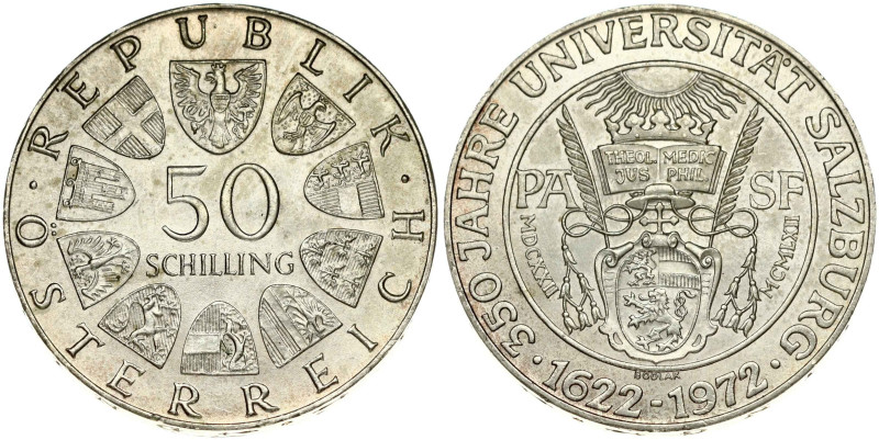 Austria 50 Schilling 1972 350th Anniversary - Salzburg University. Obverse: Valu...