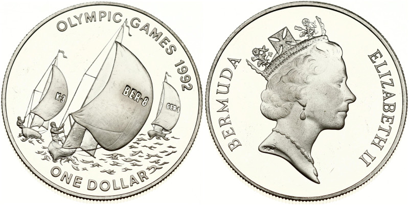 Bermuda. Elizabeth II (1952-2022). Dollar ND (1993) 1992 Olympics. Silver .925, ...