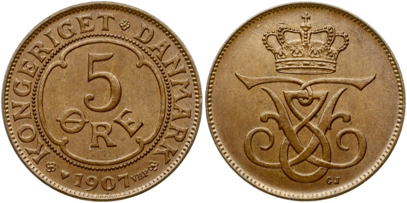 Denmark. Frederik VIII (1906-1912). 5 Ore 1907 VBP/GJ. Bronze 8.00 g. KM-806.