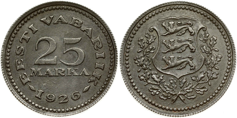 Estonia 25 Marka 1926 Obverse: National arms within wreath. Reverse: Denominatio...