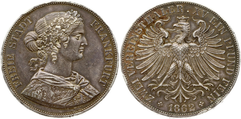 Germany, Frankfurt. 2 Taler 1862. Silver 36.97 g. Dav. 651; KM-365. Old patina.