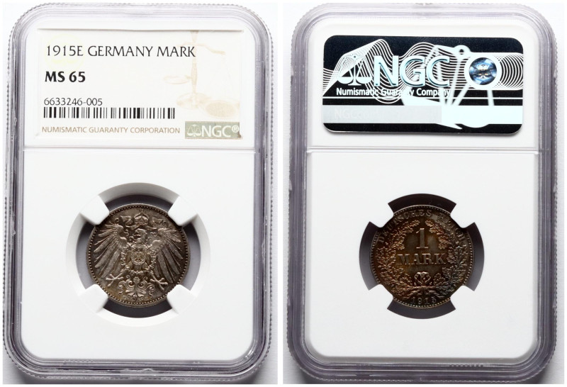 Germany. Wilhelm II (1888-1918). 1 Mark 1915 E. Silver. KM-14. Old patina. NGC M...