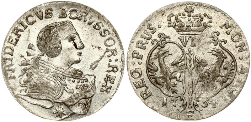 Germany, Prussia. Friedrich II (1740-1786). 6 Groscher 1754 E, Konigsberg. Silve...