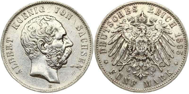 Germany, Saxony. Albrecht I (1873-1902). 5 Mark 1895 E. Silver 27.53 g. Surface ...