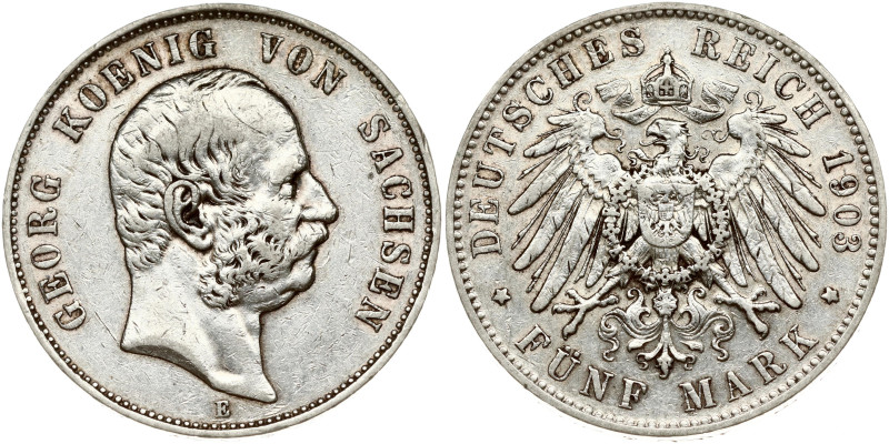 Germany, Saxony. Georg I (1902-1904). 5 Mark 1903 E. Silver 27.67 g. KM-1258.