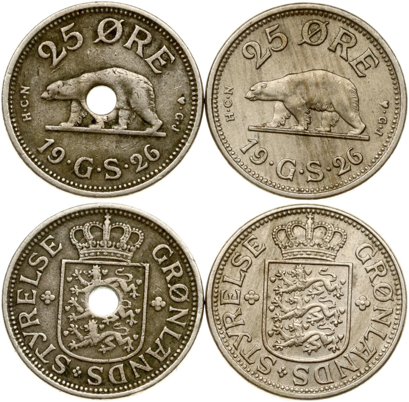 Greenland. Christian X (1912-1947). 25 Ore 1926 HCN;♥GJ. Round with a round hole...