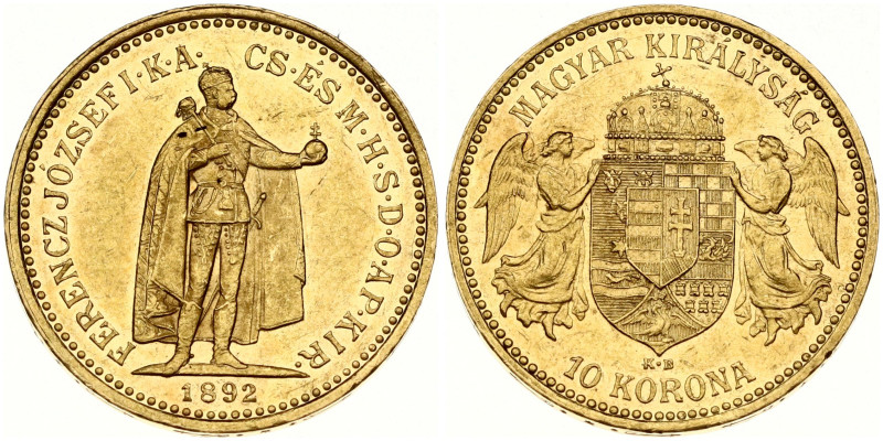 Hungary. Franz Joseph I (1848-1916). 10 Korona 1892 KB. Gold 3.37 g. KM-485.