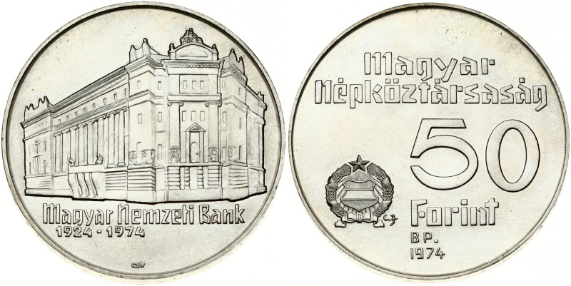 Hungary. 50 Forint 1974 BP, National Bank. 50th Anniversary of National Bank. Si...