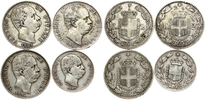 Italy. Umberto I (1878-1900). 1 & 2 Lire 1884-1887. Silver .835, total weigh 33....