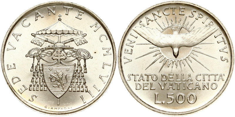 Italy, Vatican City. 500 Lire 1958, Sede Vacante. Silver .835, 10.96 g. KM-57.