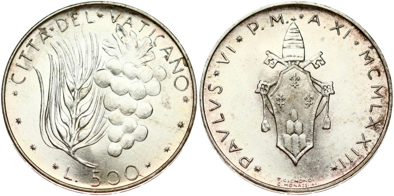 Italy Vatican City 500 Lire 1973. Paul VI (1963-1978). Silver .835, 11.00 g. KM-...