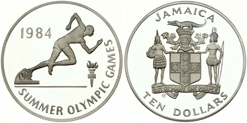 Jamaica 10 Dollars 1984 CHI Summer Olympics. Elizabeth II (1952-2022). Los Angel...