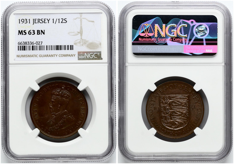 Jersey. George V (1910-1936). 1/12 Shilling 1931. Copper. KM-16. NGC MS 63 BN.