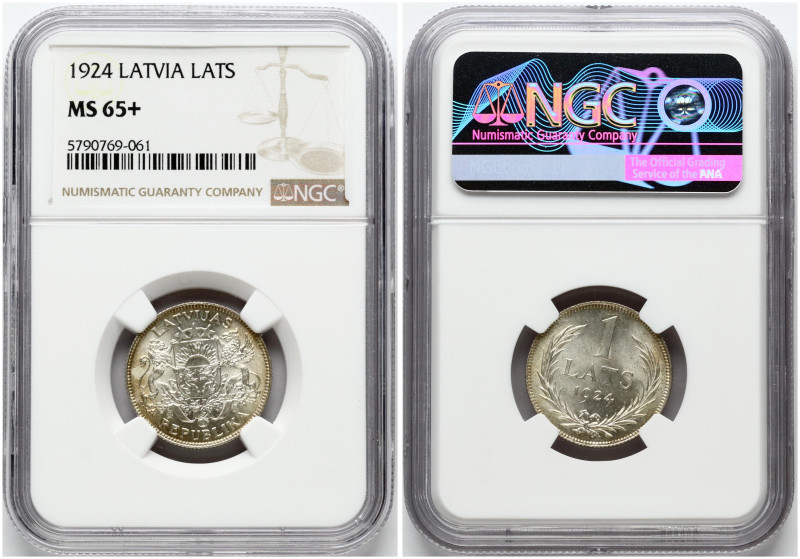 Latvia. 1 Lats 1924. Silver. KM-7. NGC MS 65+.