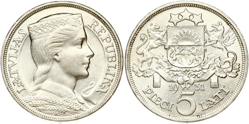 Latvia. 5 Lati 1931. Silver 24.93 g. KM-9.