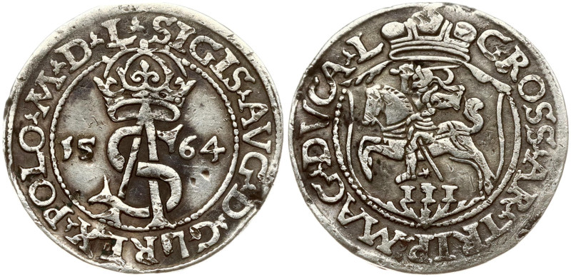 Lithuania. Zygmunt II August (1545-1572). Trojak 1564 Vilnius. Silver 2.93 g. Iv...