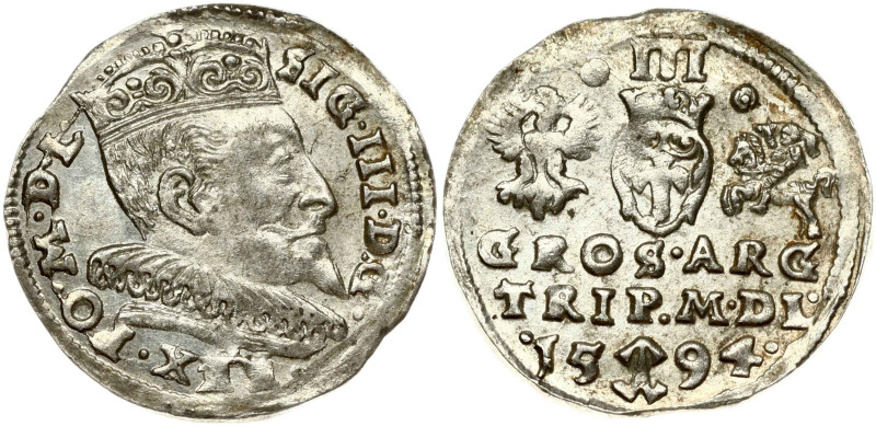 Lithuania. Zygmunt III Waza (1587-1632). Trojak 1594, Vilnius. Silver 2.43 g. Ko...