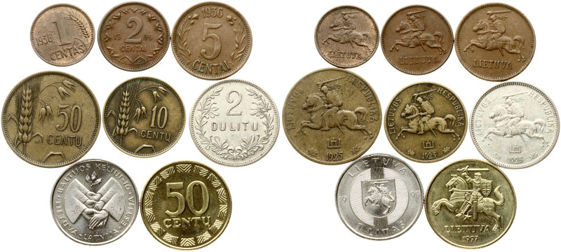 Lithuania. 1 Centas - 2 Litu 1925-1999. Silver, aluminium bronze, bronze, nickel...