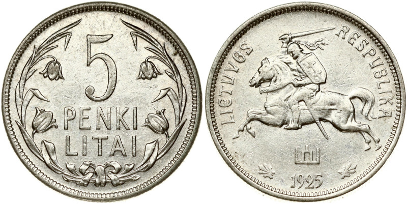 Lithuania. 5 Litai 1925. Silver 13.47 g. KM-78.