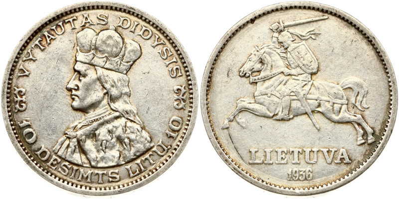 Lithuania. 10 Litu 1936 Vytautas. Silver 17.93 g. KM-83.