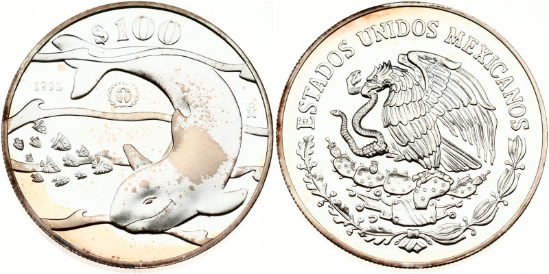 Mexico. 100 Pesos 1992 Mo Vaquita Porpoise. Silver .999, 30.95 g. KM-566.