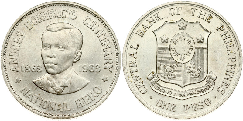 Philippines. Peso 1963 Andres Bonifacio. Silver .900, 26.96 g. KM-193.