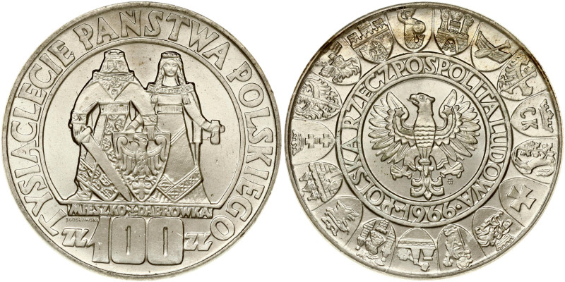 Poland. 100 Zlotych 1966 Polish Millennium. Silver .900, 20.12 g. Parchim. 268; ...