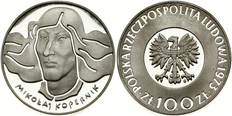 Poland. 100 Zlotych 1973 Mikolaj Kopernik 500 years. Silver .625, 16.45 g. Parch...