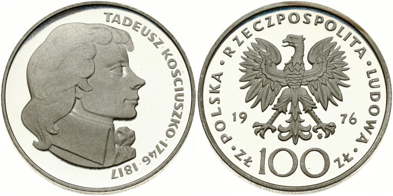 Poland. 100 Zlotych 1976 Tadeusz Kosciuszko. Silver .625, 16.59 g. Parchim. 274;...