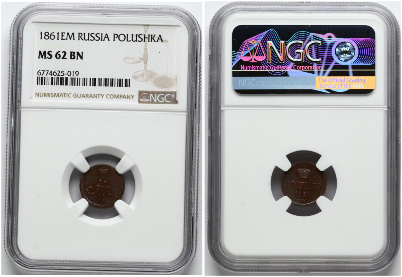 Russia. Alexander II (1855-1881). Polushka 1861 ЕМ. Copper. Bitkin 385. NGC MS 6...