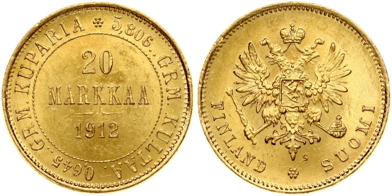 Russia, For Finland. Nicholas II (1894-1917). 20 Markkaa 1912 S. Gold 6.44 g. Sl...