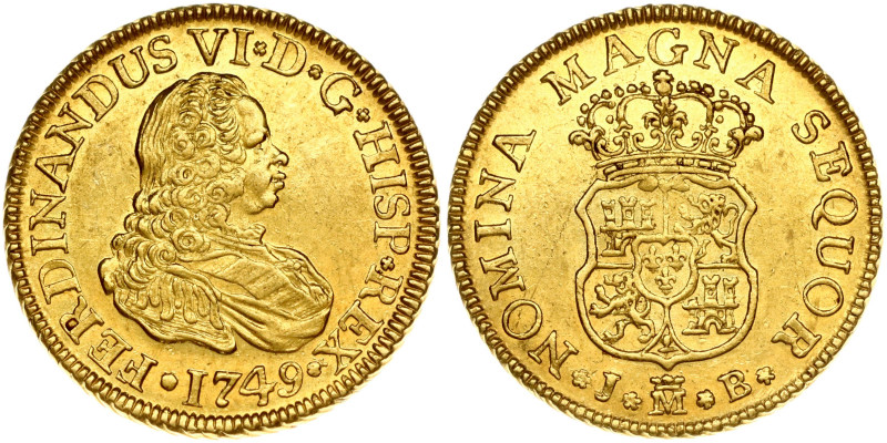 Spain. Fernando VI (1746-1759). 2 Escudos 1749 JB, Madrid mint. Gold 6.74 g. Cay...