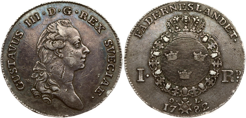 Sweden. Gustav III (1771-1792). 1 Riksdaler 1782 OL. Silver 29.13 g. Dav. 1736; ...