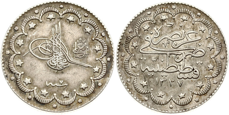 Turkey. Mehmed V (1909-1918). 10 Kurus AH 1327 year 7/1915. Silver 11.97 g. KM-7...