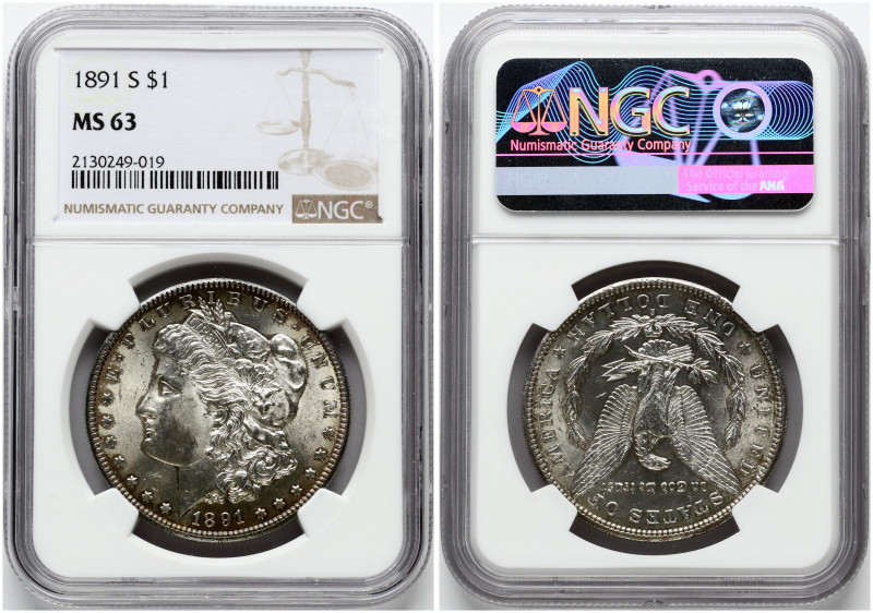 USA. Morgan Dollar 1891 S, San Francisco. Silver. KM-110. NGC MS 63.