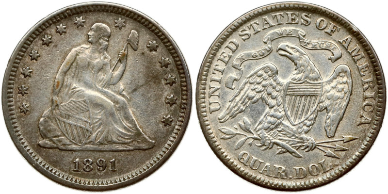 USA. 1/4 Dollar 1891 'Seated Liberty Quarter' with motto, increased weight. Phil...