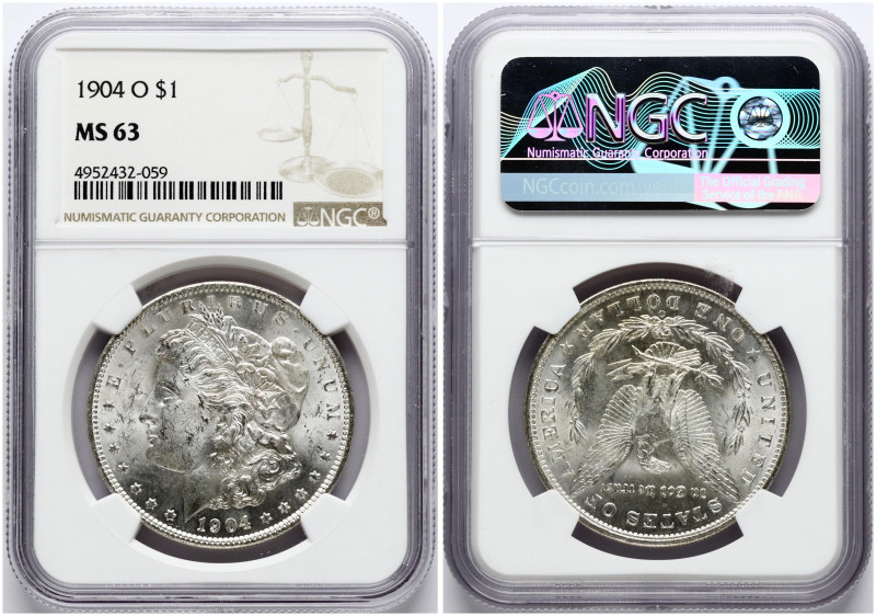 USA. 1 Dollar 1904 O 'Morgan Dollar'. New Orleans. Silver. KM-110. NGC MS 63