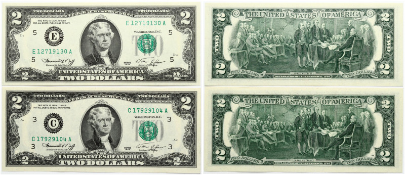 USA. 2 Dollars 1976 Federal Reserve Note. S/N D4 5 E 12719130A, D12. & A1 3 C179...