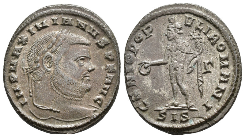 MAXIMIANO. Follis. Siscia (299). A/ Cabeza laureada a der.; IMP MAXIMIANVS P F A...