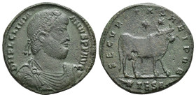 JULIANO II. Follis. Tesalónica (361-363). A/ Busto diademado, drapeado y acorazado a der.; D N FL CL IVLIANVS P F AVG. R/ Toro a der.; SECVRITAS REI P...