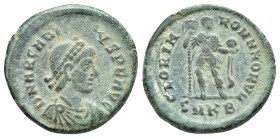 ARCADIO. Follis. Cyzicus (392-396). A/ Busto diademado, drapeado y acorazado a der.; D N ARCADIVS P F AVG. R/ El emperador a der.; VICTORIA ROMANORVM....