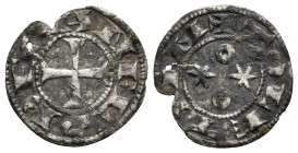 ALFONSO VI. Dinero. Toledo. VE 0,94 g. 18,6 mm. III-8; BMM-9. Rotura al borde y perforación. MBC.
