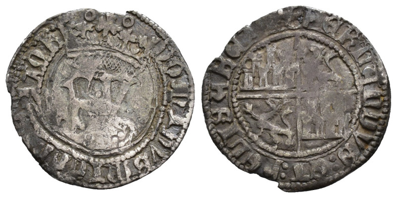 REYES CATÓLICOS. 1/2 real. Toledo. Anterior a la Pragmática. AR 1,64 g. 20,4 mm....